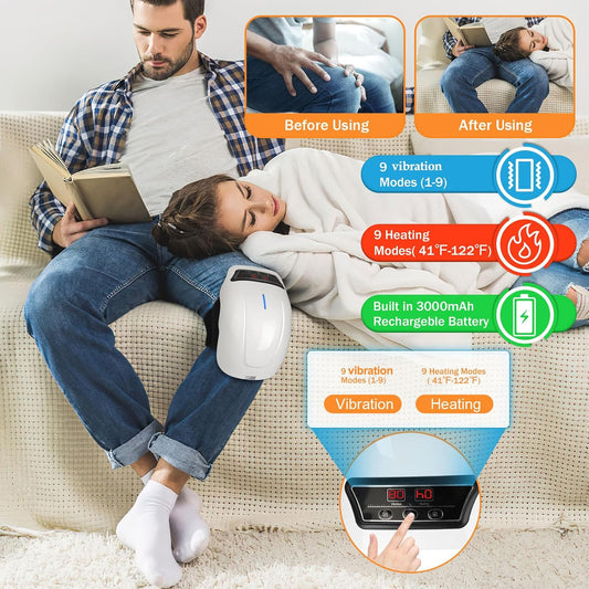 Heated Knee Massager, Heated Knee Braces with Adjustable Temperature & Vibration, Rechargeable Knee Massager with LED Screen & Heat