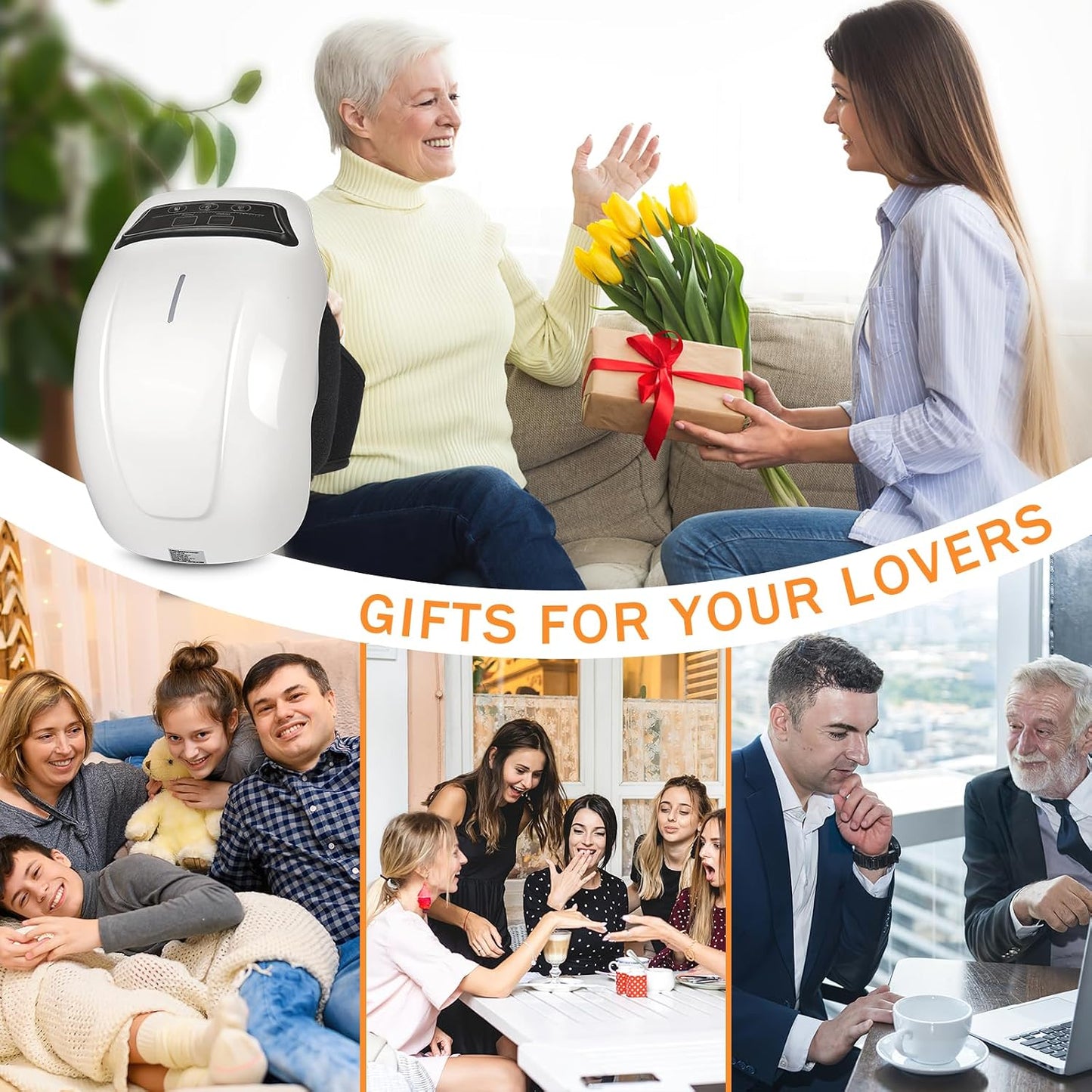 Heated Knee Massager, Heated Knee Braces with Adjustable Temperature & Vibration, Rechargeable Knee Massager with LED Screen & Heat